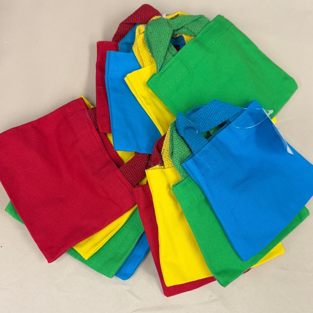 Colorful Basic Mini Tote Bag Set - Blue, Green, Yellow, Red 5”x6”  bundle 12 new